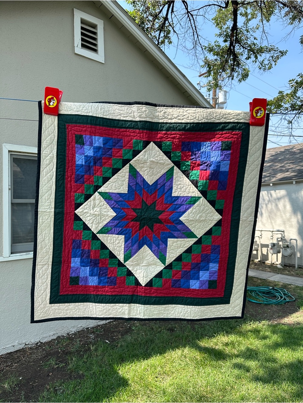 Handmade Lonestar Star of Bethlehem Patchwork Quilt-Topper. 38x38”.Cottagecore.
